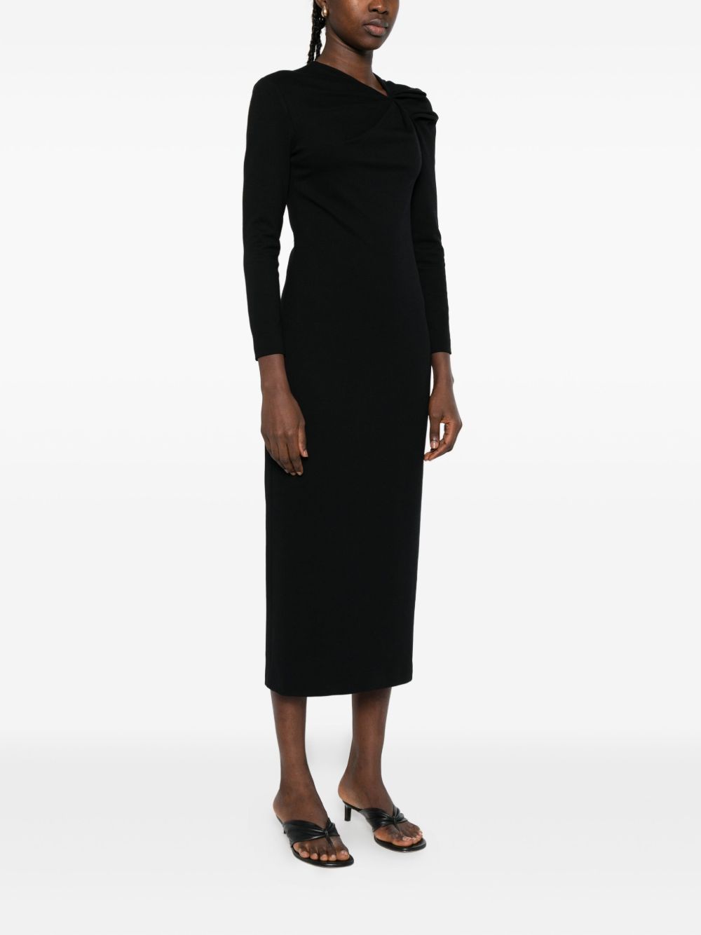 Emporio Armani Bow-Detail Asymmetric Midi Dress Black Black