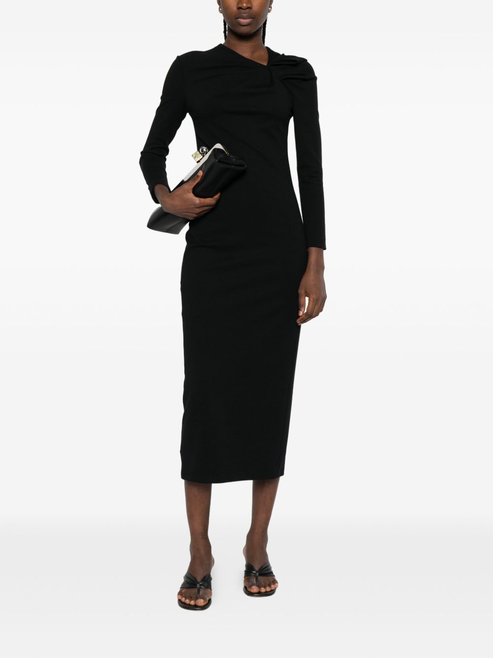 Emporio Armani Bow-Detail Asymmetric Midi Dress Black Black