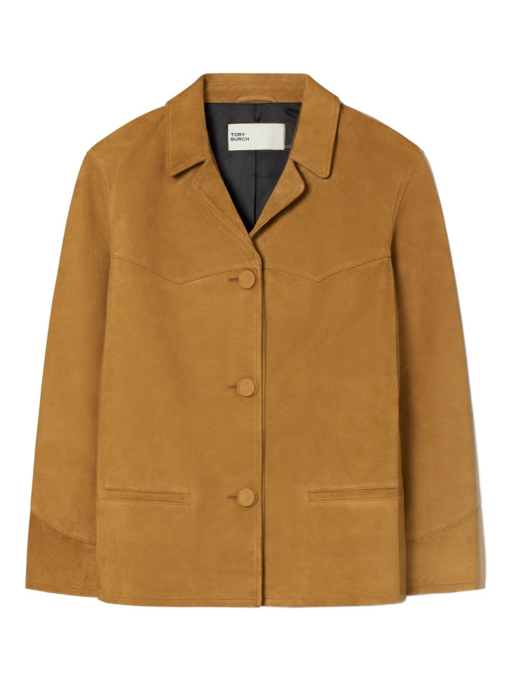 Tory Burch Suede Blazer Jacket with Revere Collar Leather Brown