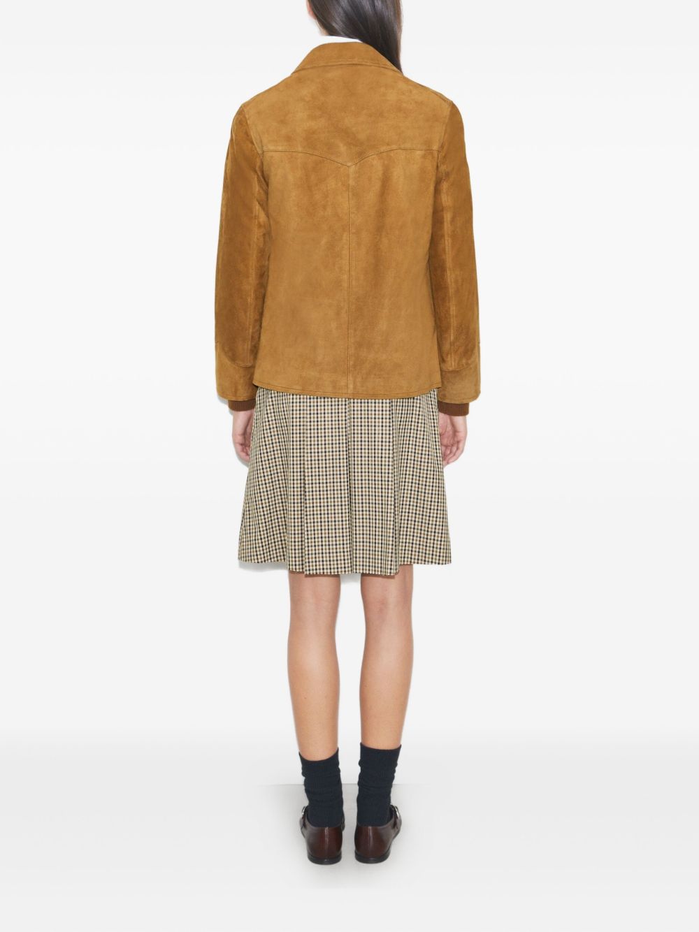 Tory Burch Suede Blazer Jacket with Revere Collar Leather Brown