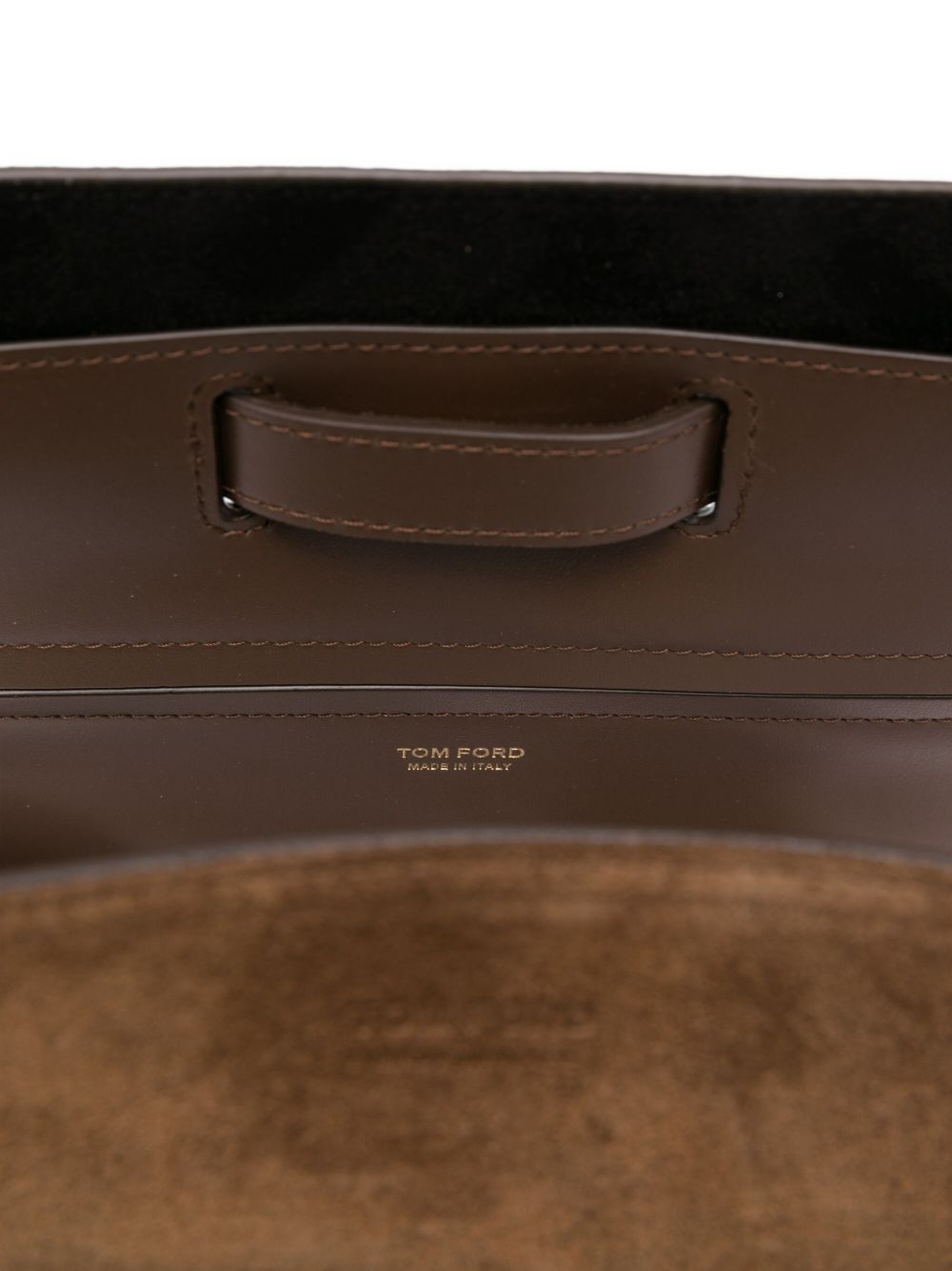 Tom Ford Medium Brown Suede Shopper Bag with Gold-Tone T Detail Brown