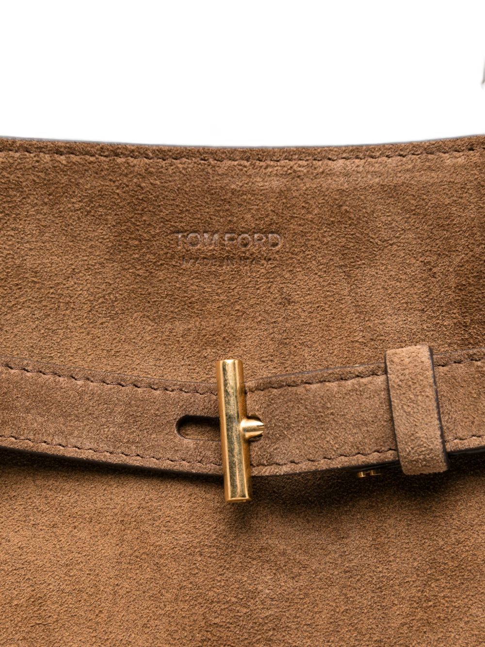 Tom Ford Medium Brown Suede Shopper Bag with Gold-Tone T Detail Brown
