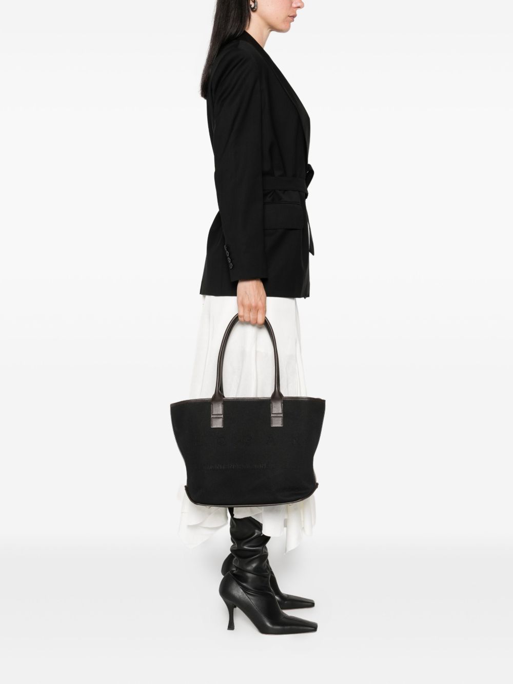 Hogan Pre Pre Script Small Black Leather-Trimmed Tote Bag Black