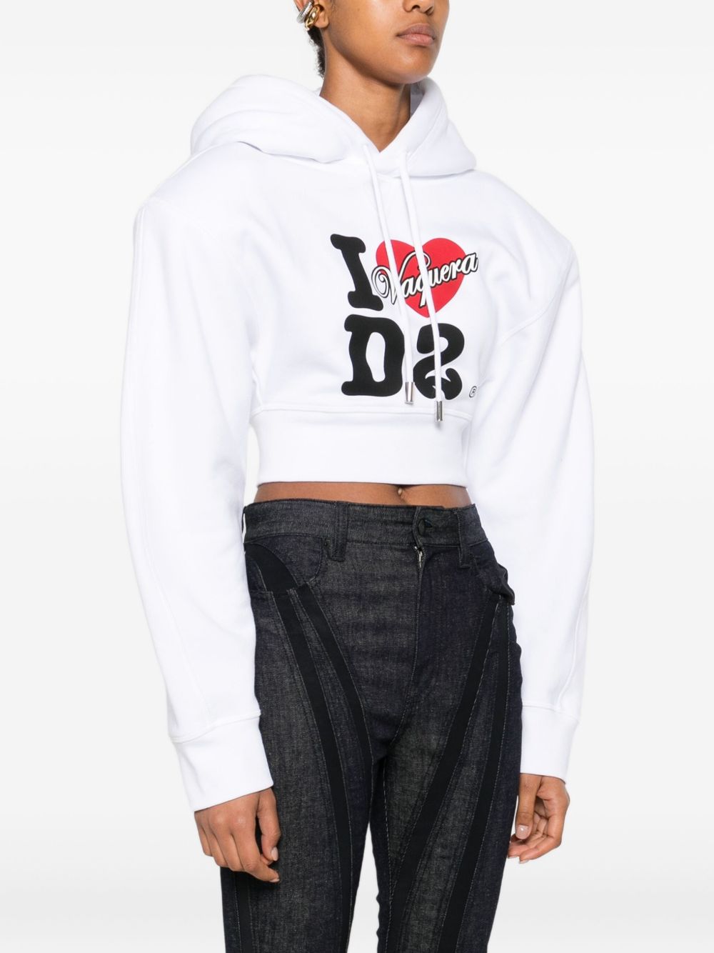 Dsquared2 Graphic Logo Cotton Cropped Hoodie White White