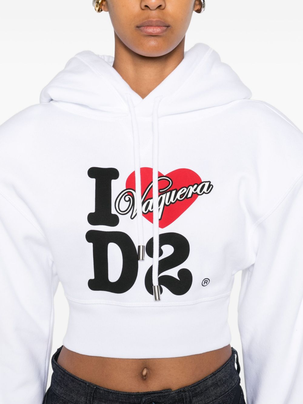 Dsquared2 Graphic Logo Cotton Cropped Hoodie White White