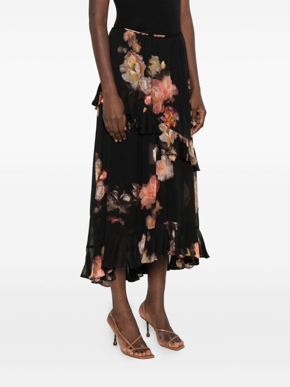 Zimmermann Floral-Print Layered Midi Skirt Black black