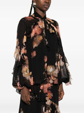Zimmermann Floral-Print Ruffled Long-Sleeve Shirt Black