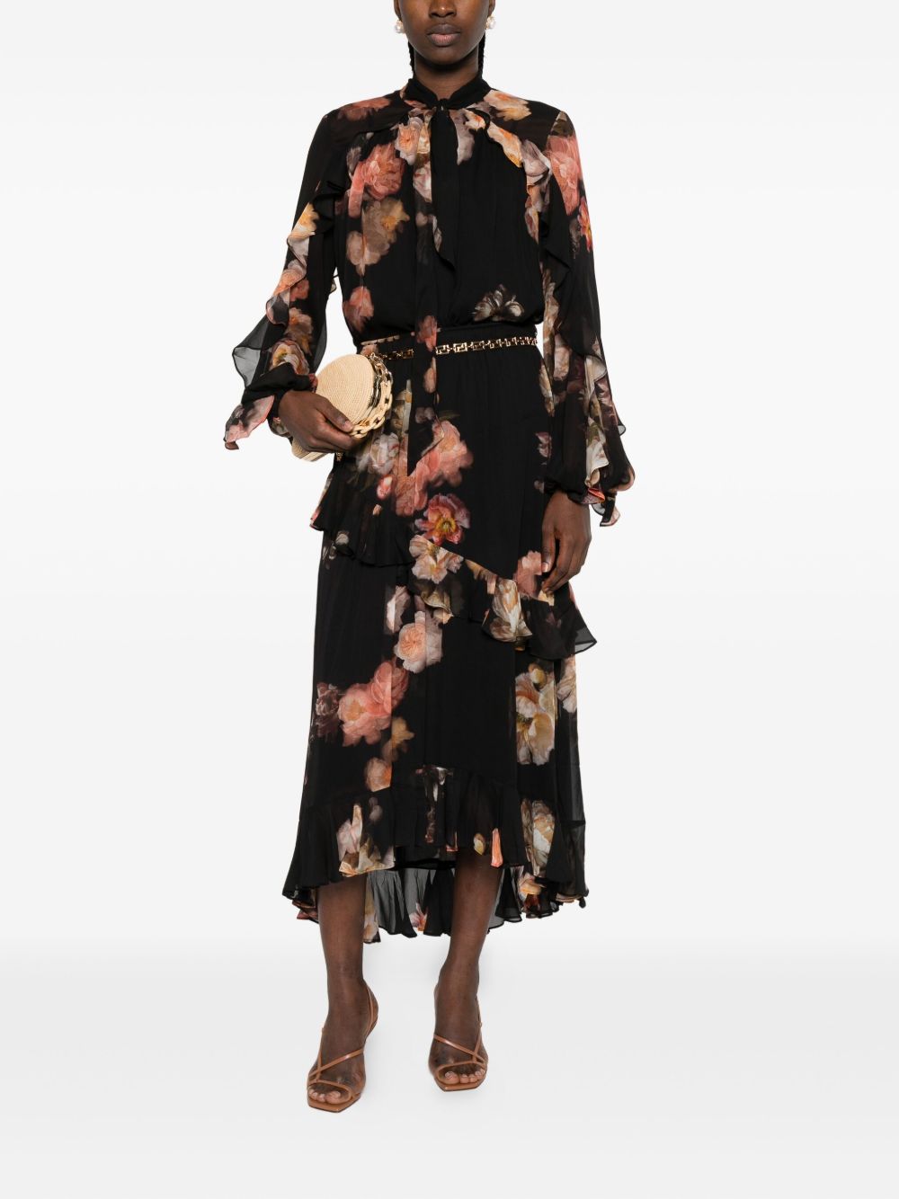 Zimmermann Floral-Print Ruffled Long-Sleeve Shirt Black