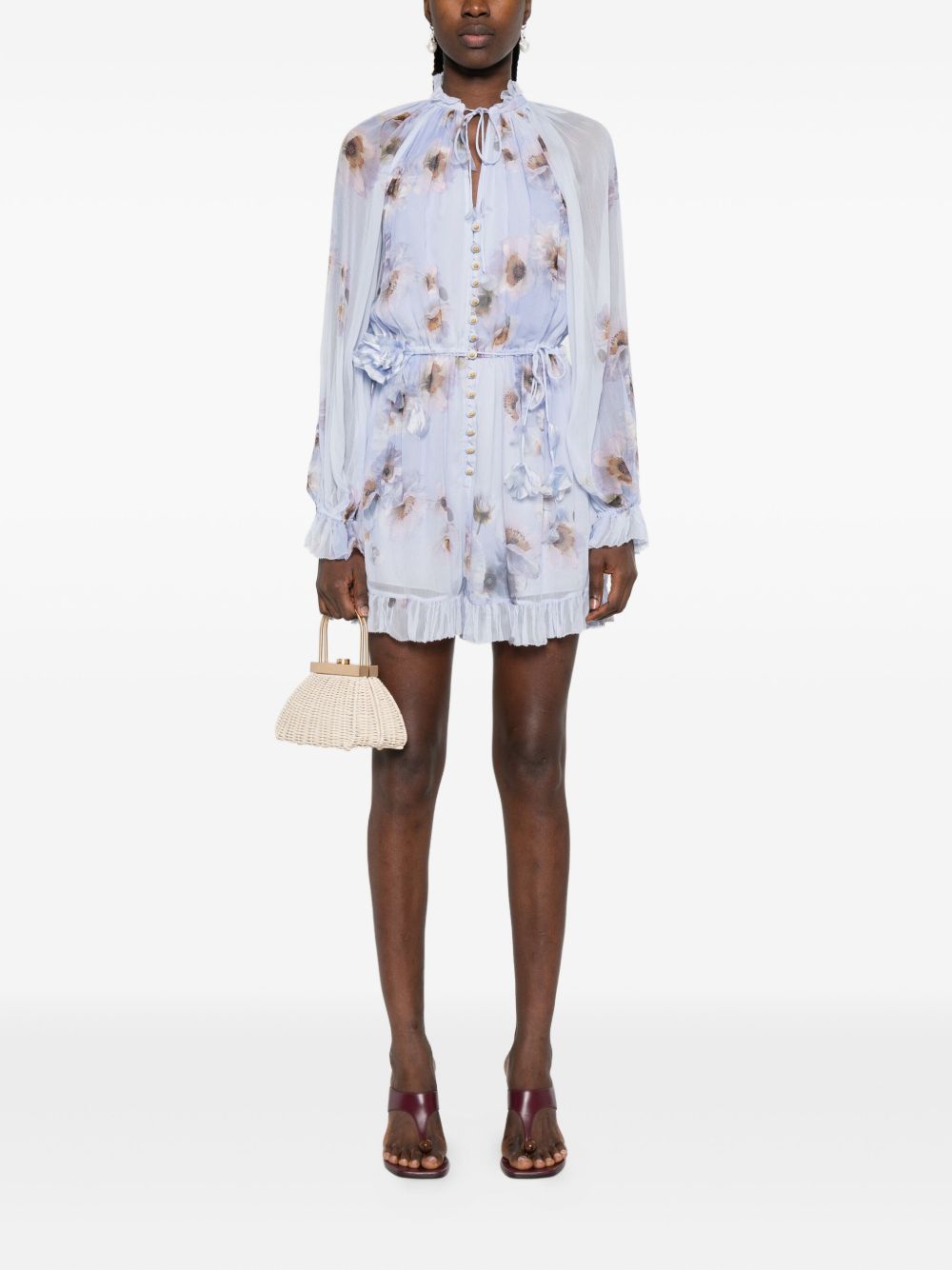 Zimmermann Floral-Print Ruffled Hem Jumpsuit Lilac