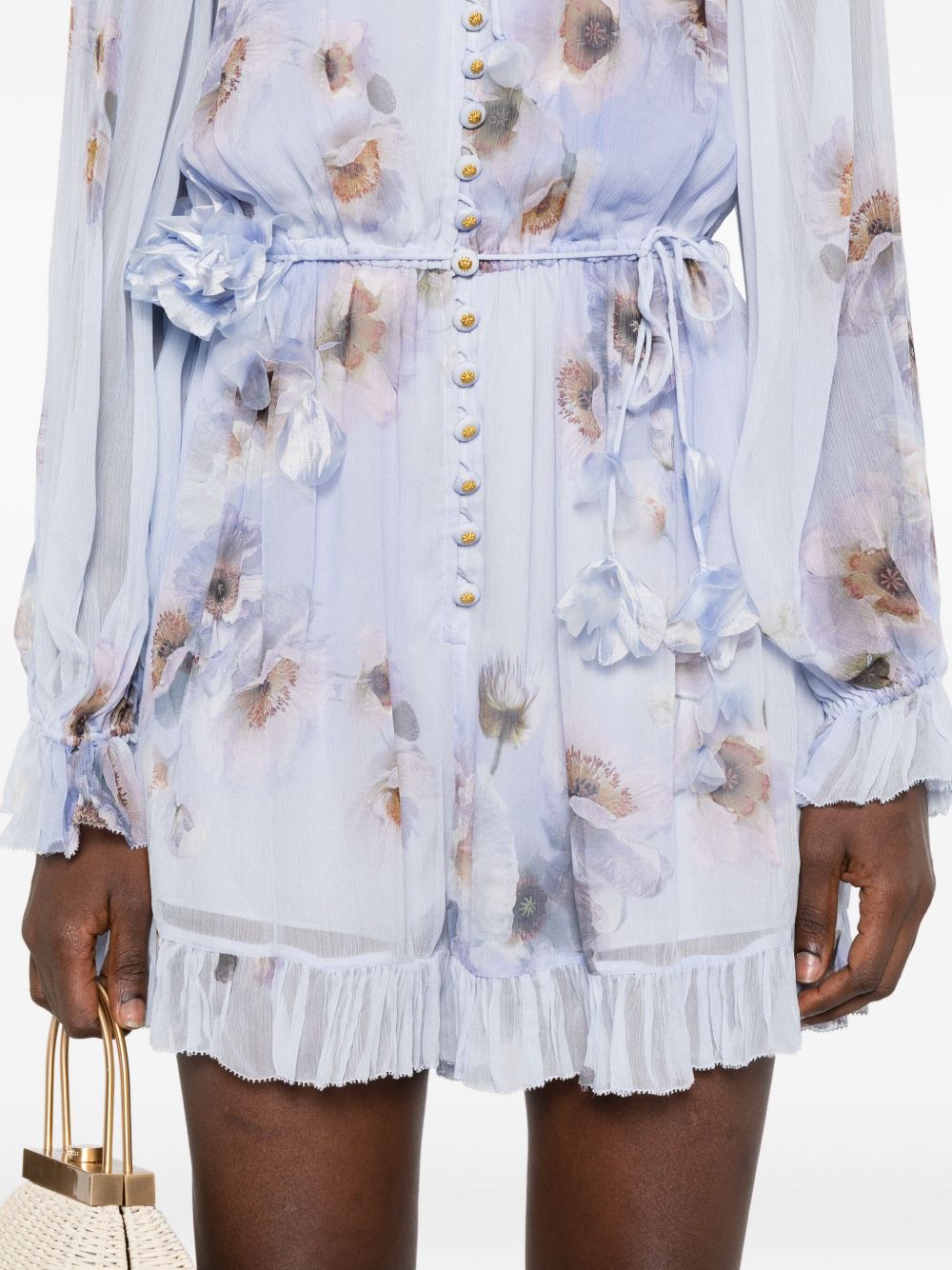 Zimmermann Floral-Print Ruffled Hem Jumpsuit Lilac