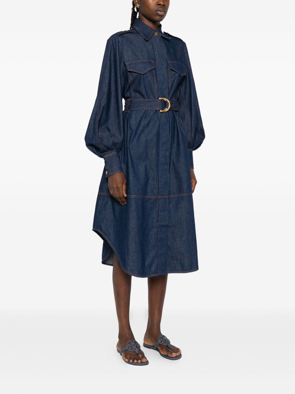 Zimmermann Collared Long Sleeve Cotton Blue Dress Blue
