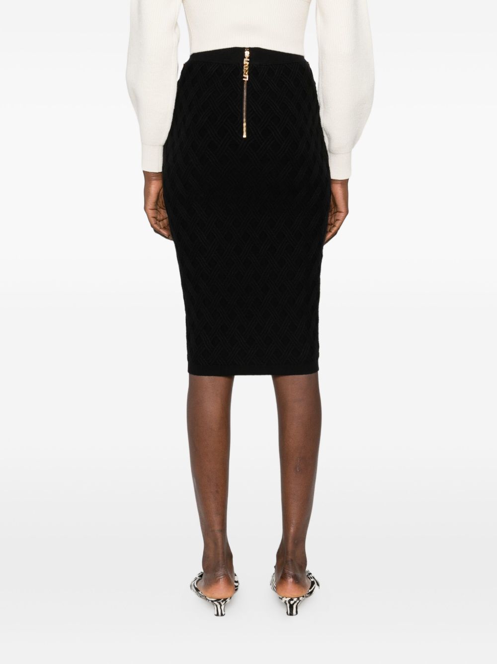 Elisabetta Franchi Geometric Chain-Belt Ribbed Midi Skirt Black Black