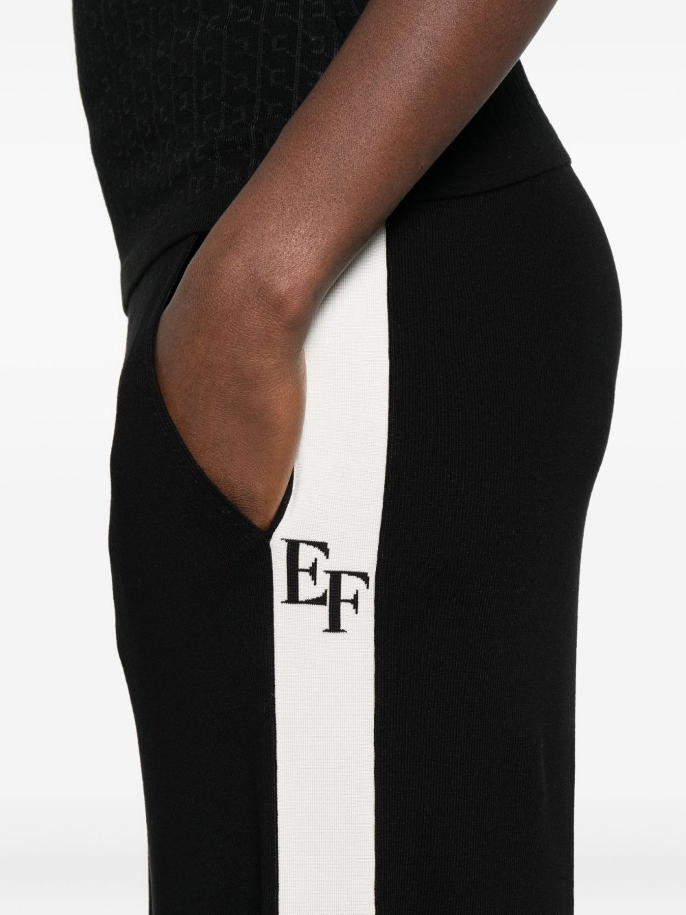 Elisabetta Franchi Wide-Leg Knitted Tricot Trousers Black