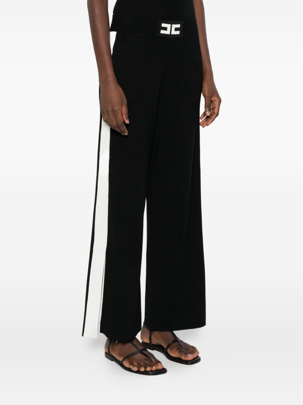 Elisabetta Franchi Wide-Leg Knitted Tricot Trousers Black