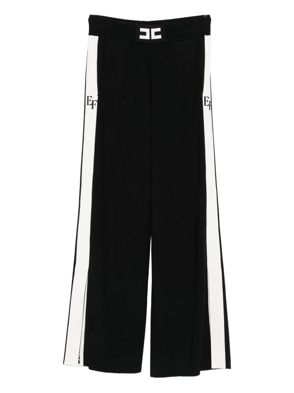 Elisabetta Franchi Wide-Leg Knitted Tricot Trousers Black