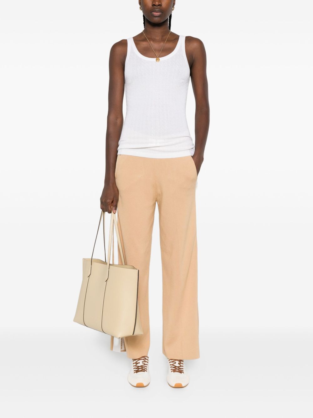 Elisabetta Franchi Wool Blend Sleeveless Scoop Neck Tank Top Ivory ivory