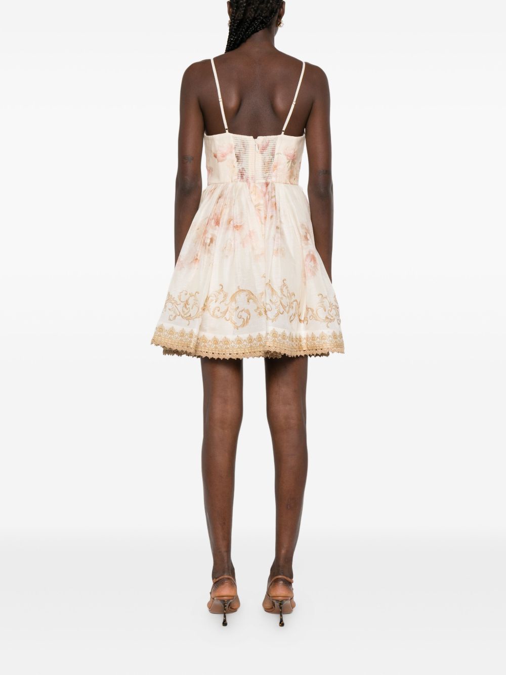 Zimmermann Floral-Print Linen-Silk Midi Dress Beige