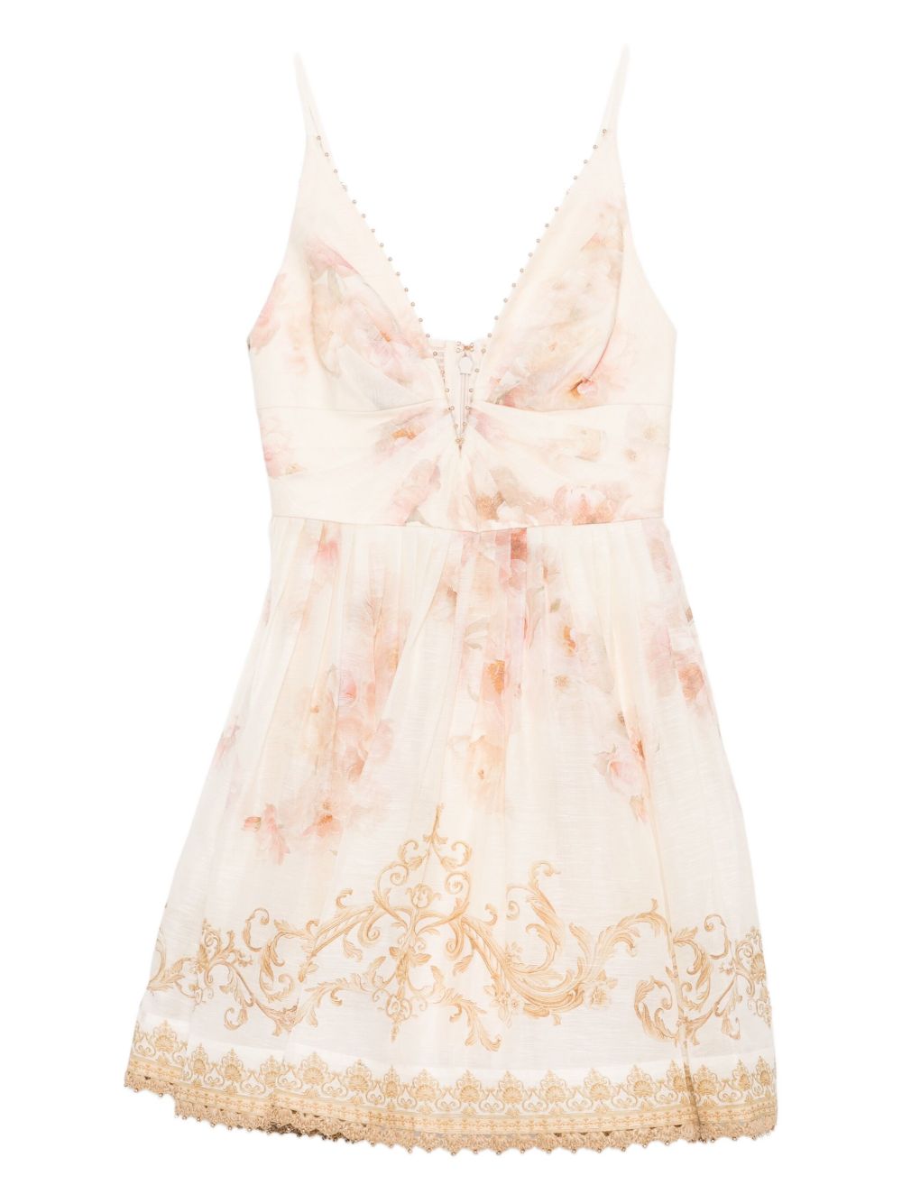 Zimmermann Floral-Print Linen-Silk Midi Dress Beige