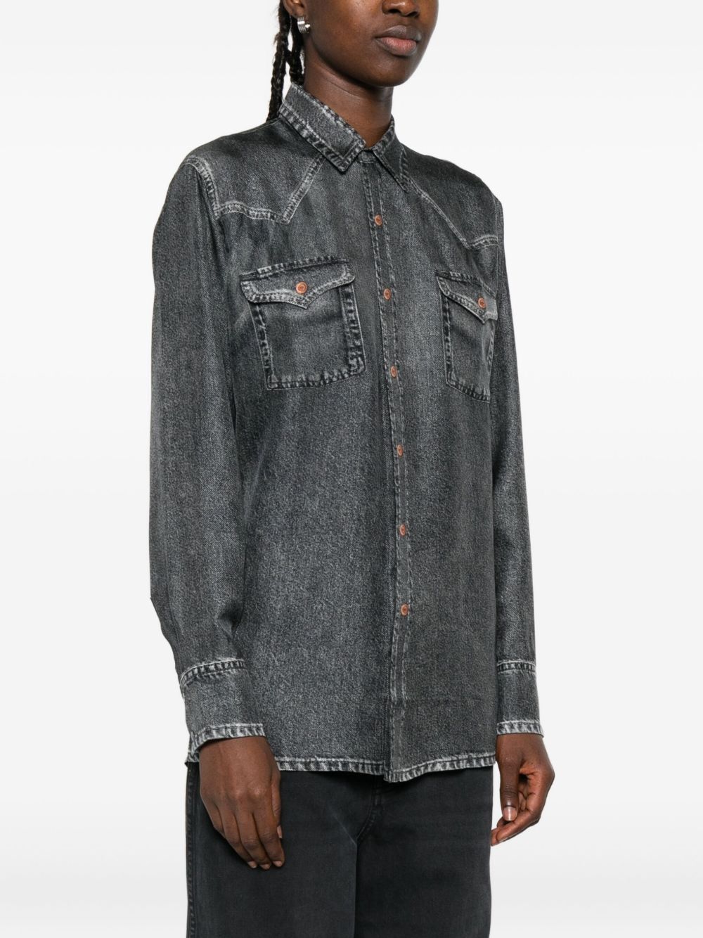 Pierre Louis Mascia Denim Print Silk Shirt Grey