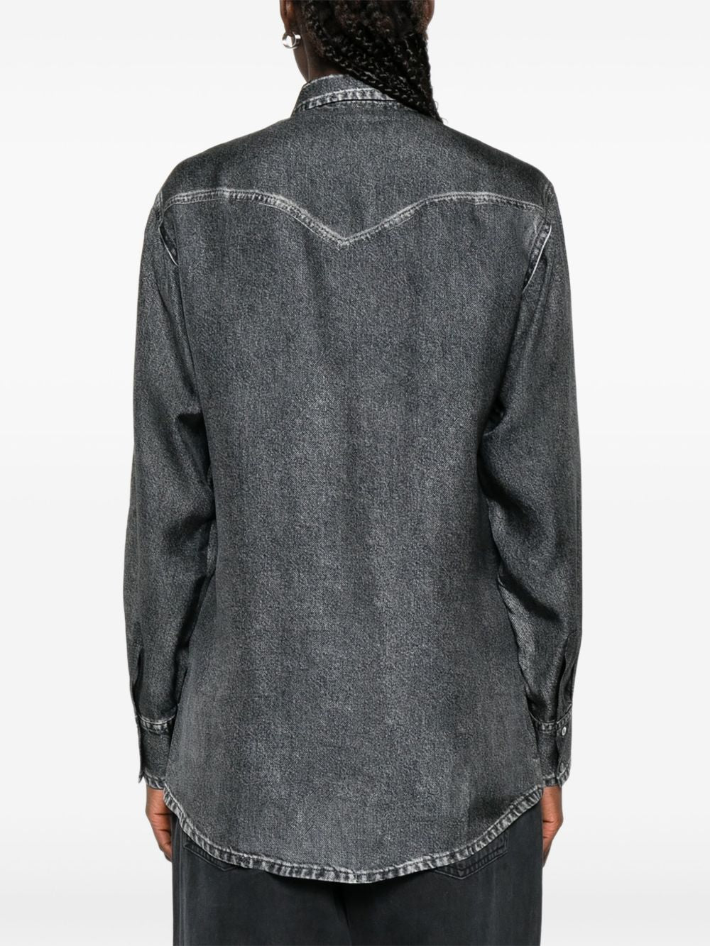 Pierre Louis Mascia Denim Print Silk Shirt Grey