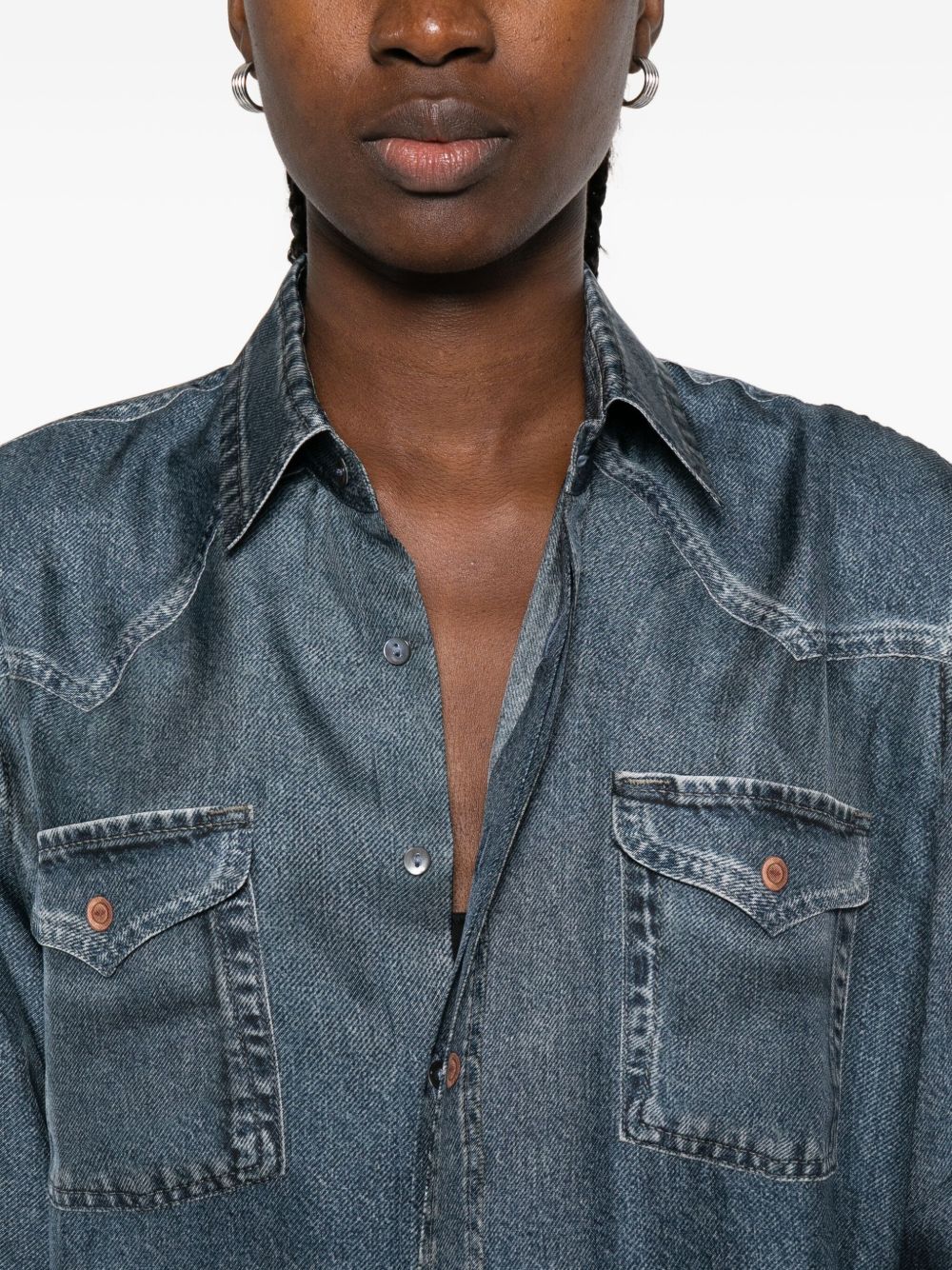 Pierre Louis Mascia Denim Print Silk Shirt Blue