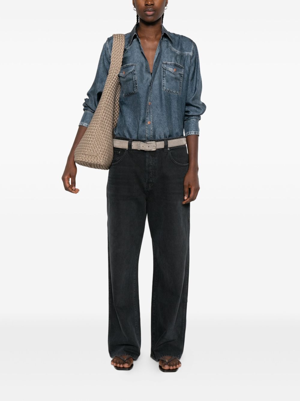 Pierre Louis Mascia Denim Print Silk Shirt Blue