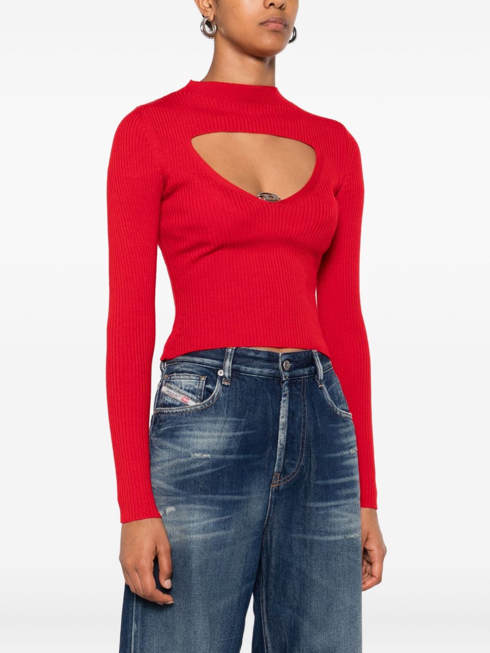 Diesel Ribbed Wool Long-Sleeve Sweater Red