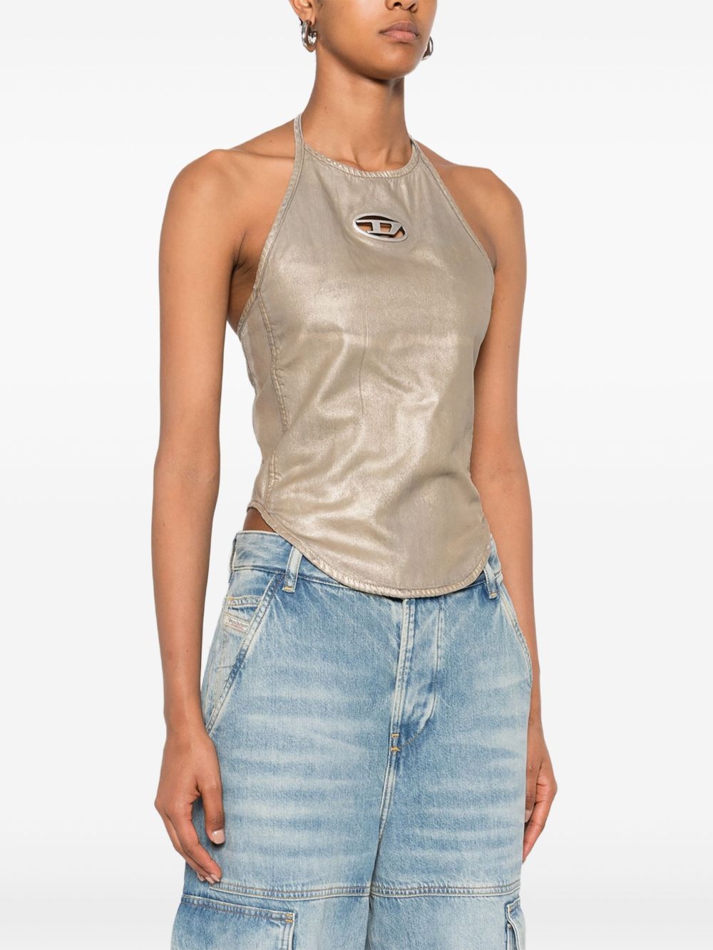 Diesel Metallic Gold-Tone Tie Fastening Top Golden Golden