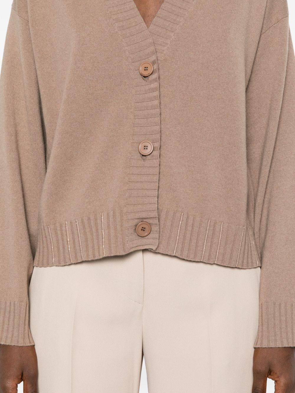 Fabiana Filippi V-neck Button-Fastening Ribbed Wool-Silk Sweater Brown brown
