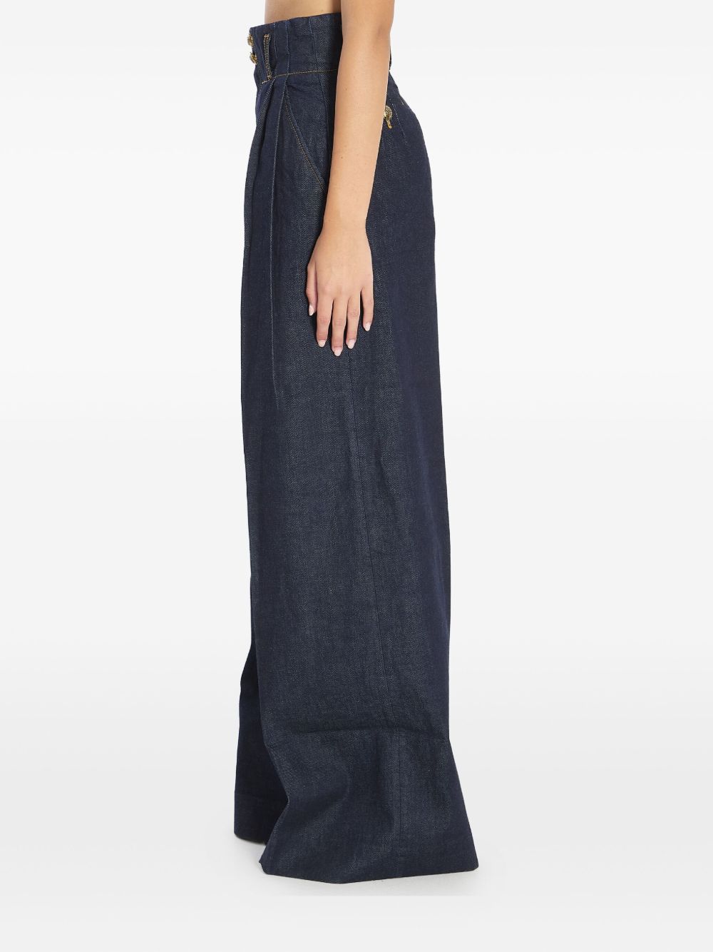 Zimmermann Pleated Wide-Leg Jeans with Gold Buttons Blue
