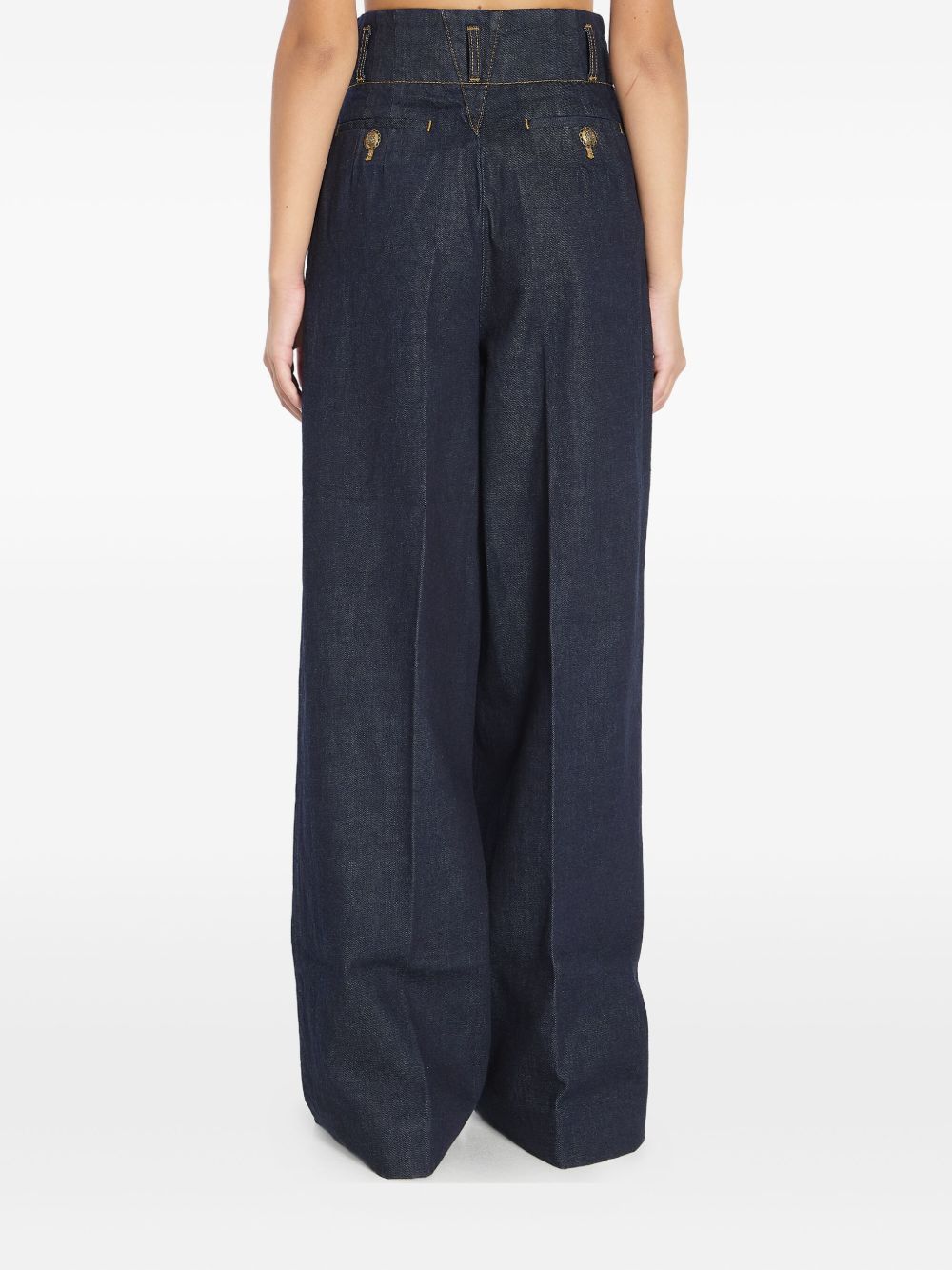 Zimmermann Pleated Wide-Leg Jeans with Gold Buttons Blue