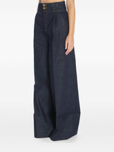 Zimmermann Pleated Wide-Leg Jeans with Gold Buttons Blue