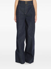 Zimmermann Pleated Wide-Leg Jeans with Gold Buttons Blue