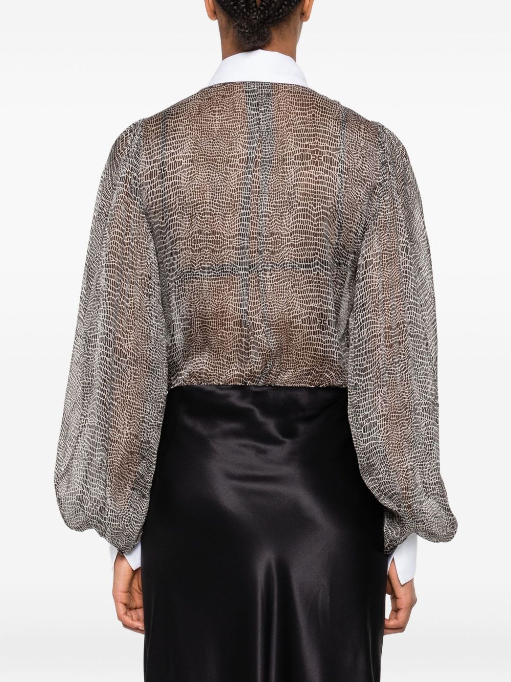 Elisabetta Franchi Snakeskin Silk Shirt Bodysuit Black Black
