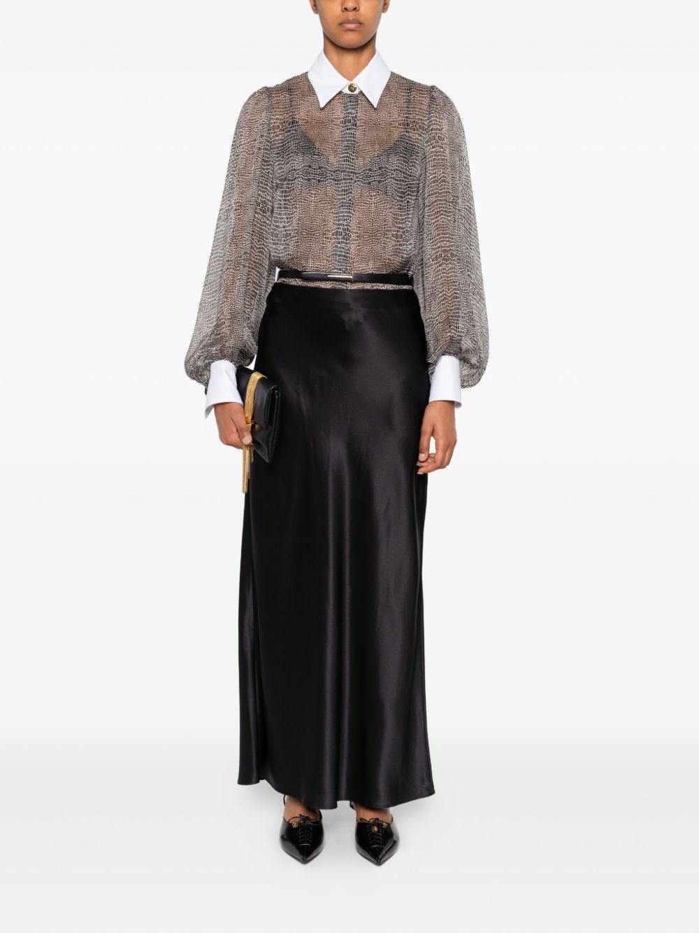 Elisabetta Franchi Snakeskin Silk Shirt Bodysuit Black Black
