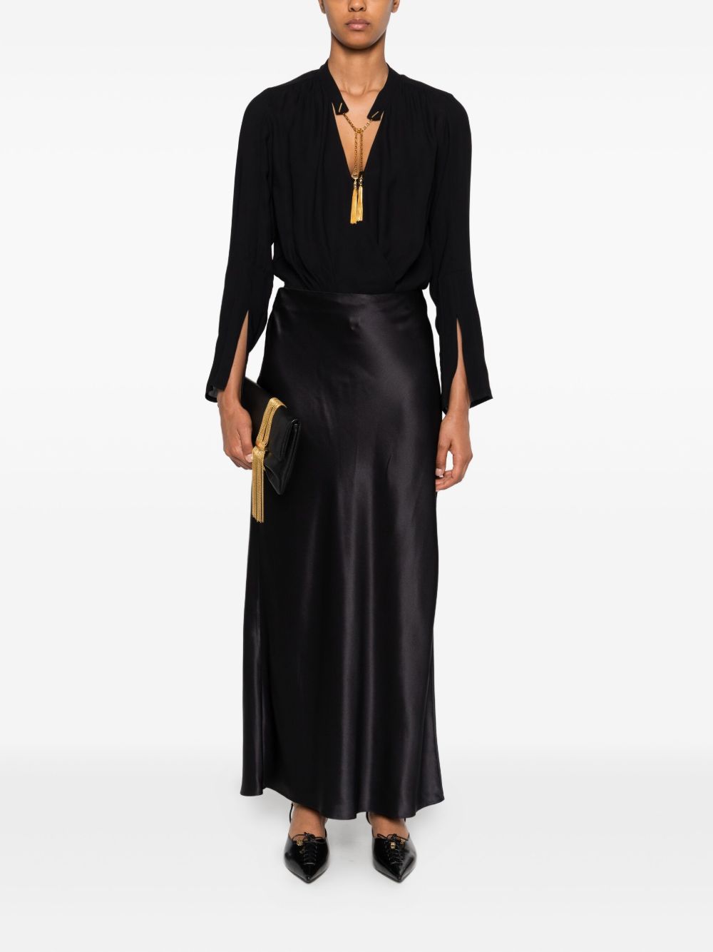 Elisabetta Franchi Long Sleeve Gold Embellished Top Black Black
