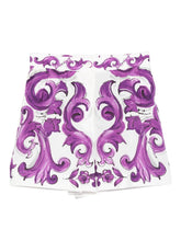 Dolce & Gabbana Maiolica Cotton Print Pleated Shorts Purple