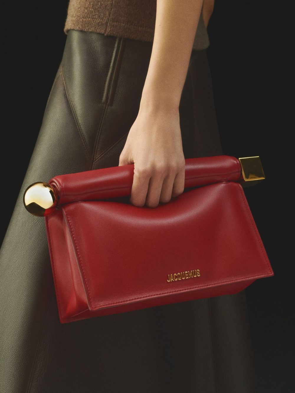 Jacquemus The Rond Carré Lambskin Clutch Bag Red