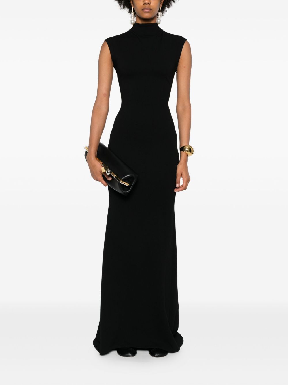 Jacquemus La Robe Alba Sleeveless High Neck Black Maxi Dress Black
