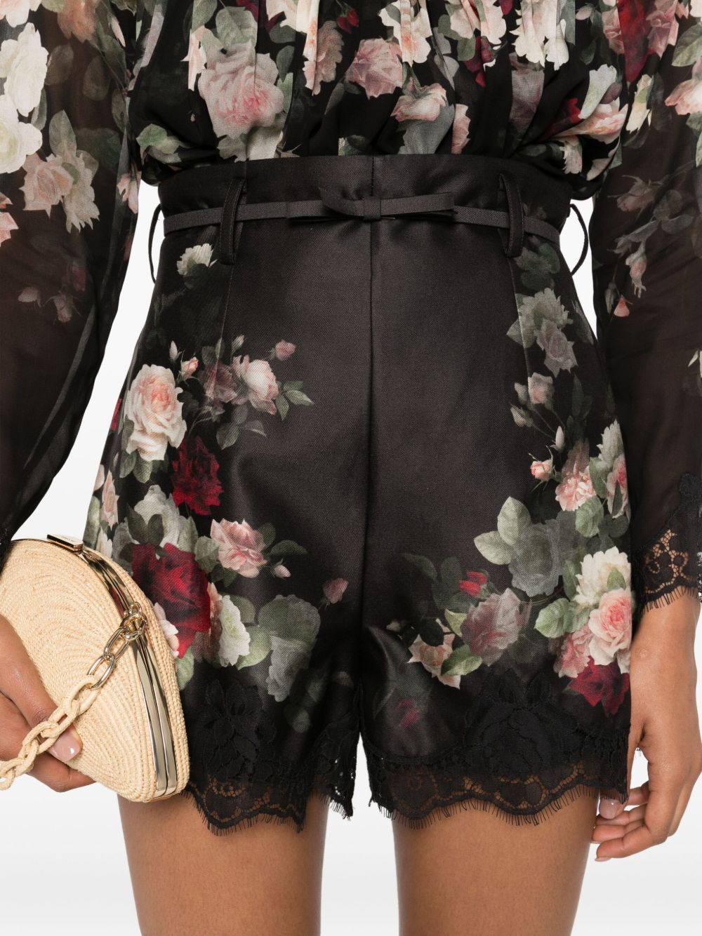 Zimmermann Floral-Lace Bow Shorts Black black