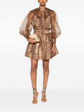 Zimmermann Snake-Print Silk Shirt with Ruffled Collar Brown