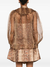 Zimmermann Snake-Print Silk Shirt with Ruffled Collar Brown