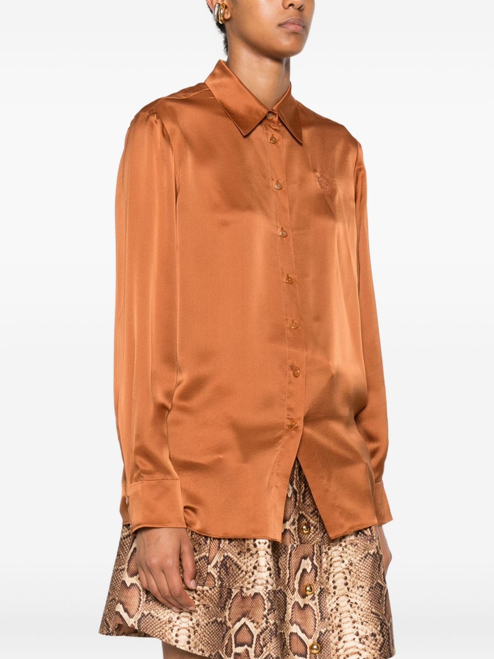 Zimmermann Silk Embroidered Long-Sleeve Shirt Brown brown