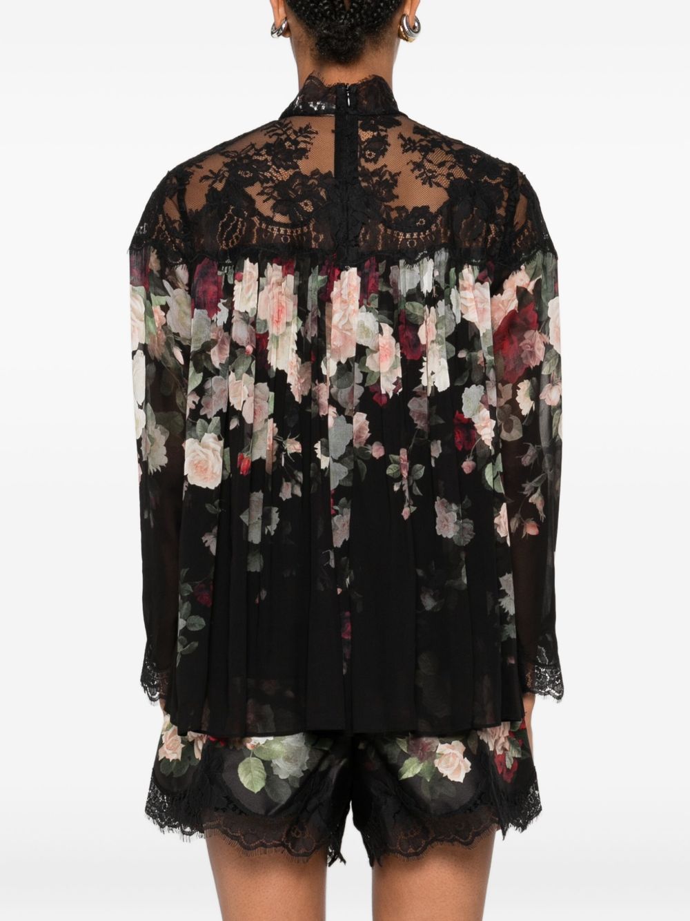 Zimmermann Rose-Print Lace-Detail Pleated Shirt Black black