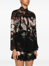 Zimmermann Rose-Print Lace-Detail Pleated Shirt Black black