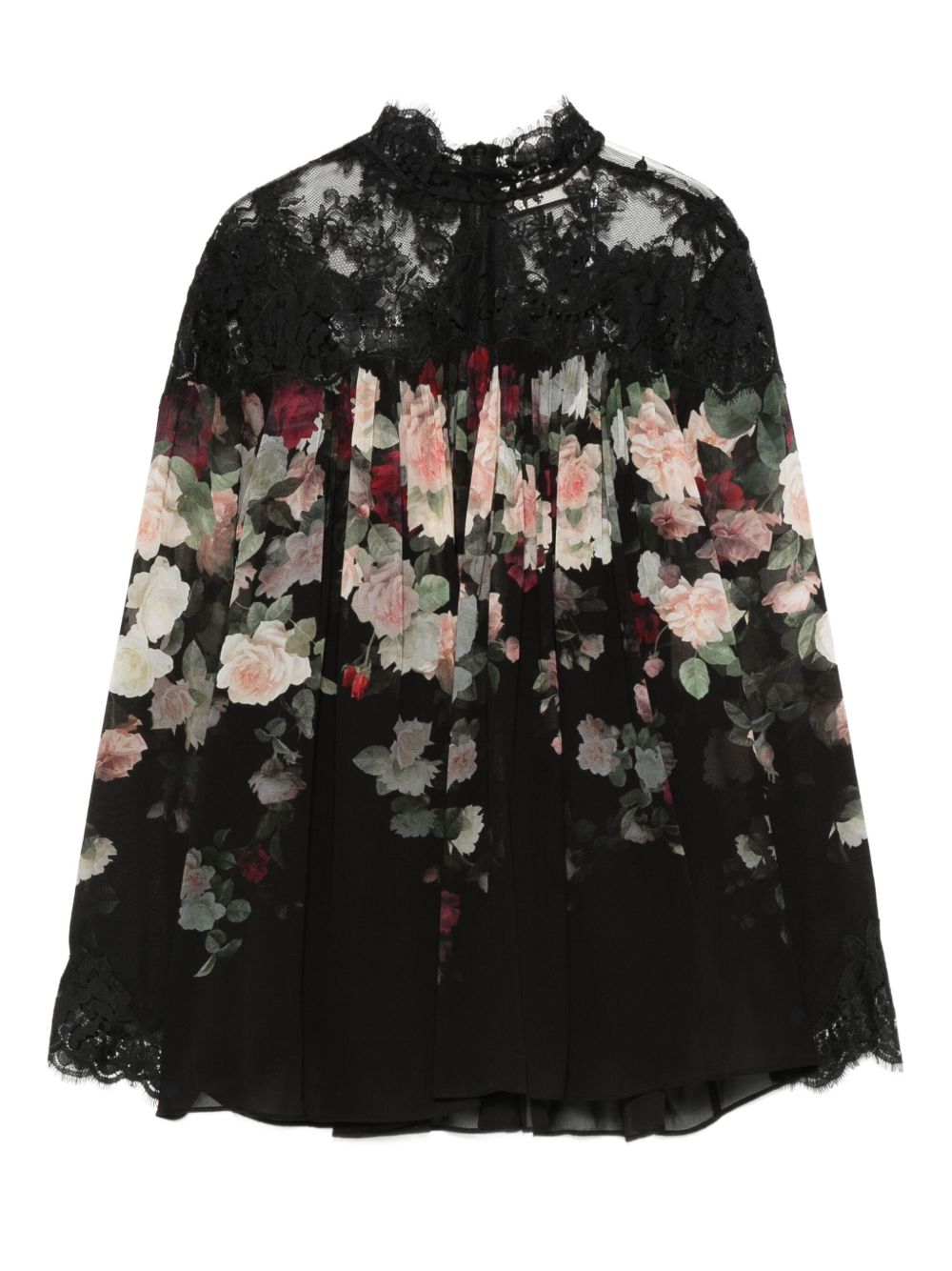 Zimmermann Rose-Print Lace-Detail Pleated Shirt Black black
