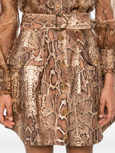 Zimmermann Brown Snakeskin-Print Belted Midi Skirt Brown