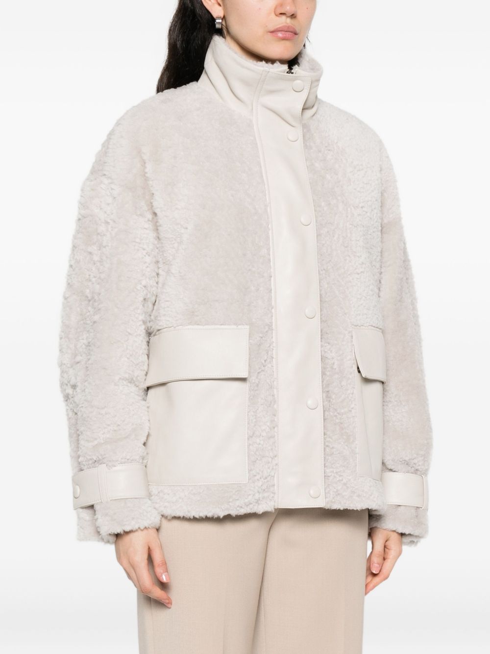 Emporio Armani Teddy-Texture Buttoned Jacket in Ivory Ivory