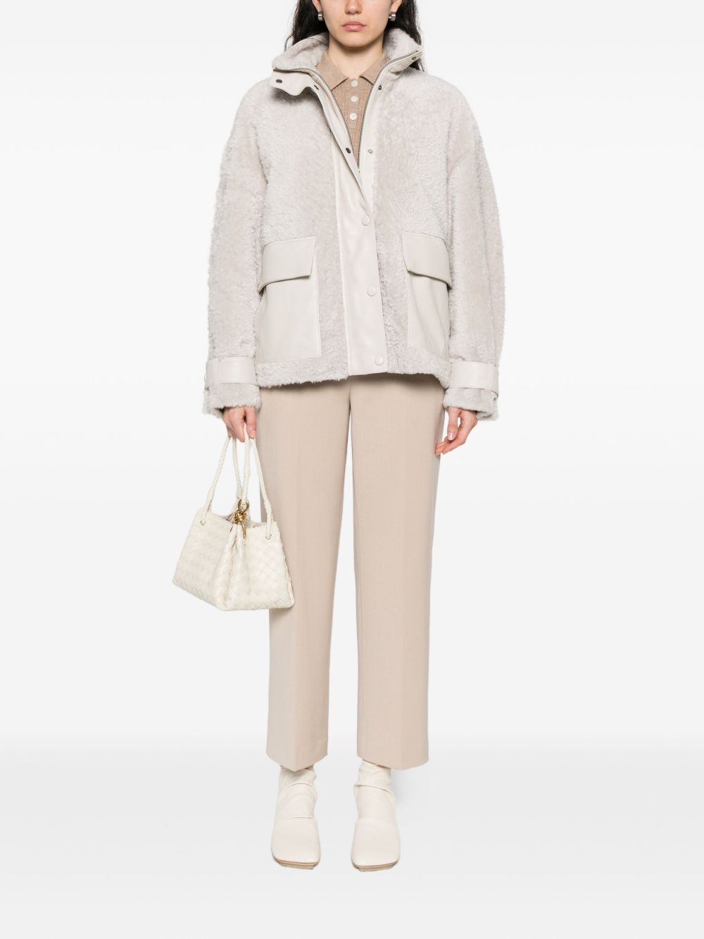 Emporio Armani Teddy-Texture Buttoned Jacket in Ivory Ivory