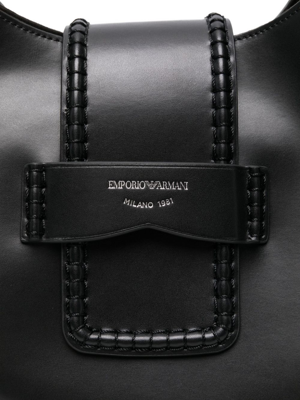 Emporio Armani Calf Leather Top Handle Shoulder Bag Black Black
